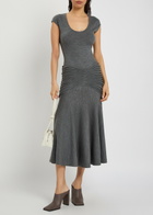 Alaïa Sculpting Ruched Wool Midi Dress Dark Grey