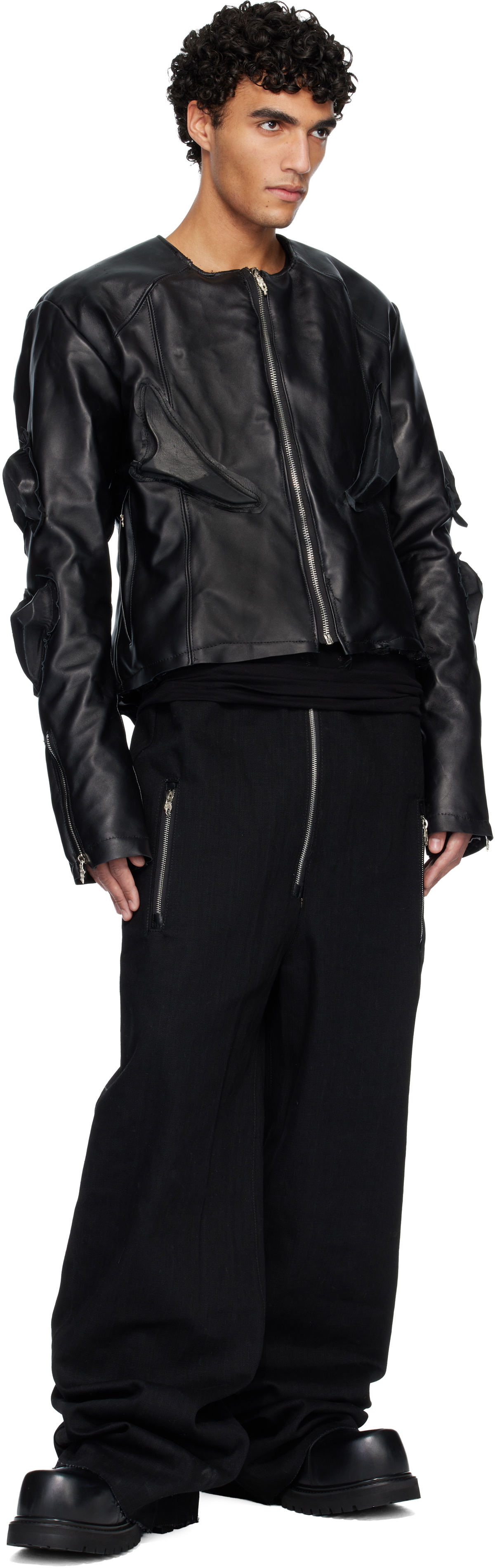 Swampgod Black Padded Leather Biker Jacket