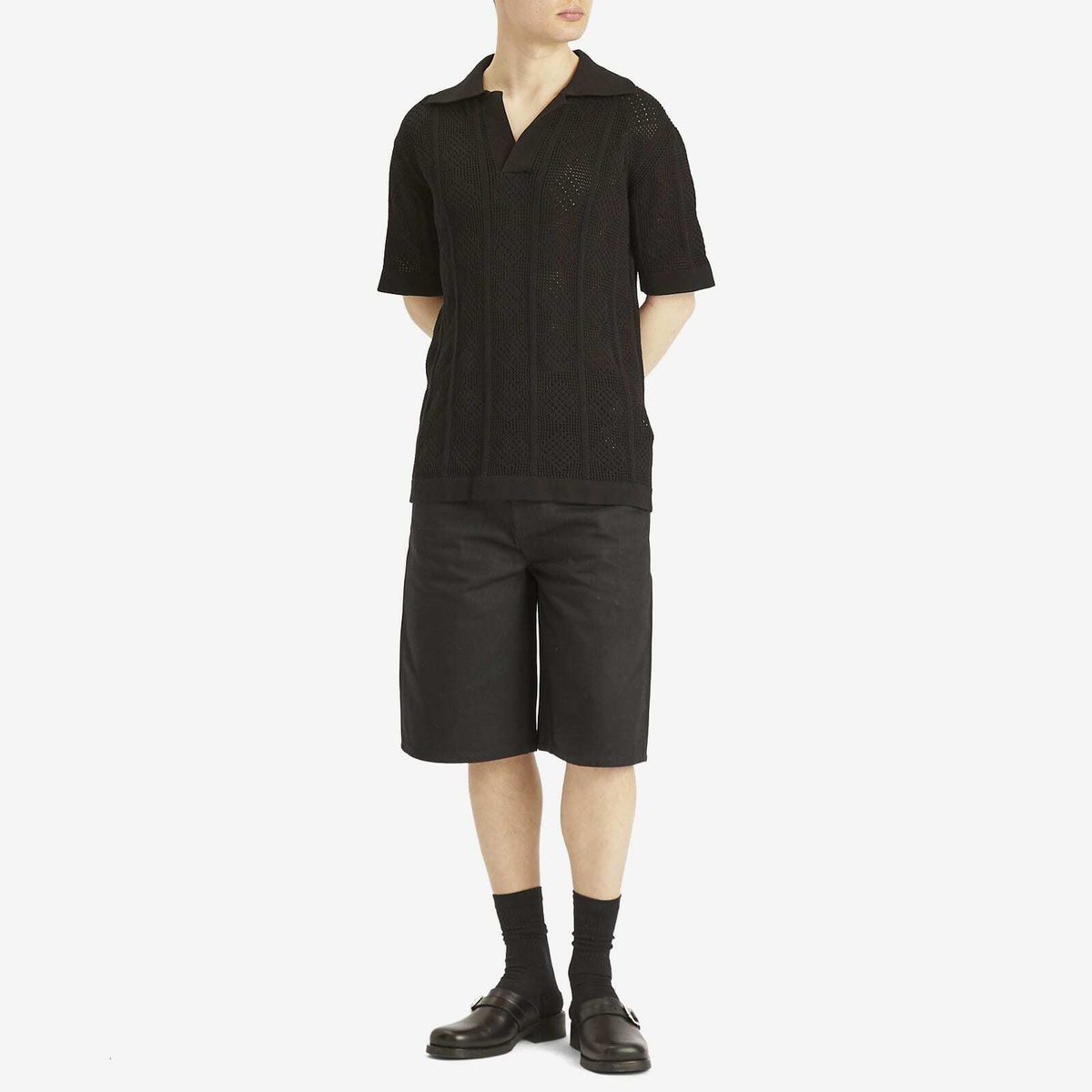 Jil Sander Men's Crochet Polo Shirt in Black