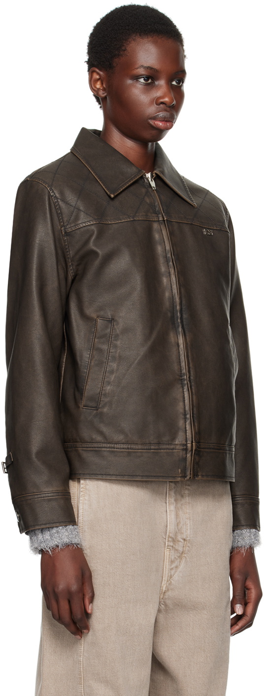 Kijun Brown Stitched Faux-Leather Jacket