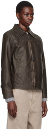 Kijun Brown Stitched Faux-Leather Jacket