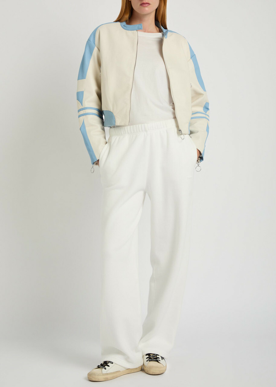 AN-Y1 Biker Padded Colour-blocked Leather Jacket White And Blue