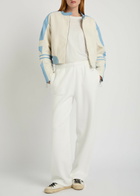 AN-Y1 Biker Padded Colour-blocked Leather Jacket White And Blue