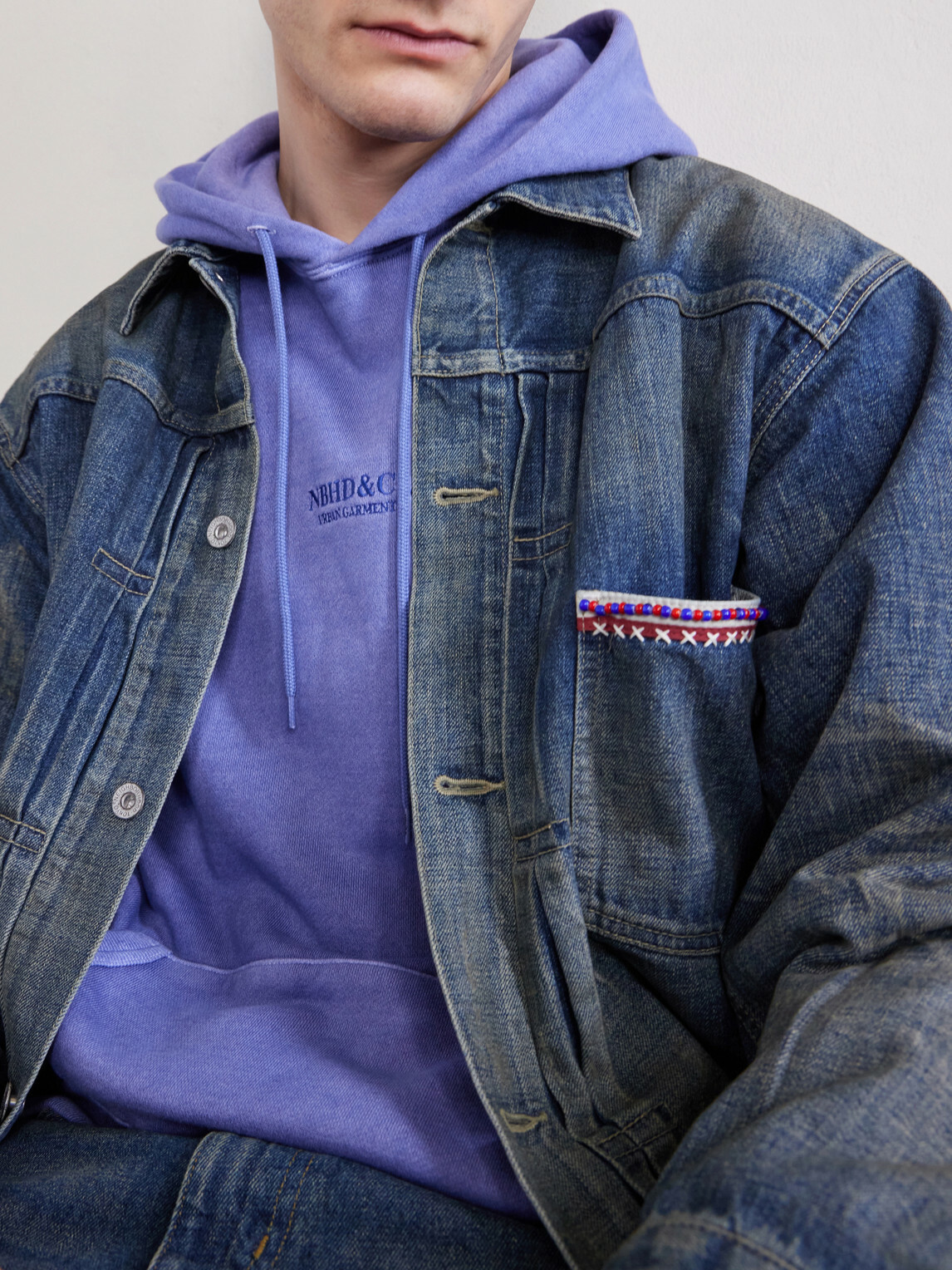 Neighborhood - Logo-Embroidered Pigment-Dyed Cotton-Jersey Hoodie - Blue