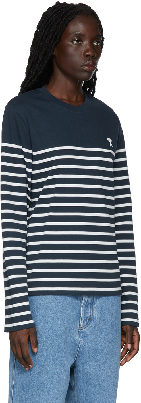 Tシャツ・カットソー Ami Alexandre Mattiussi Long Sleeve T-Shirt AMI Long Sleeve Heart Patch Stripe Tee AMI Alexandre Mattiussi