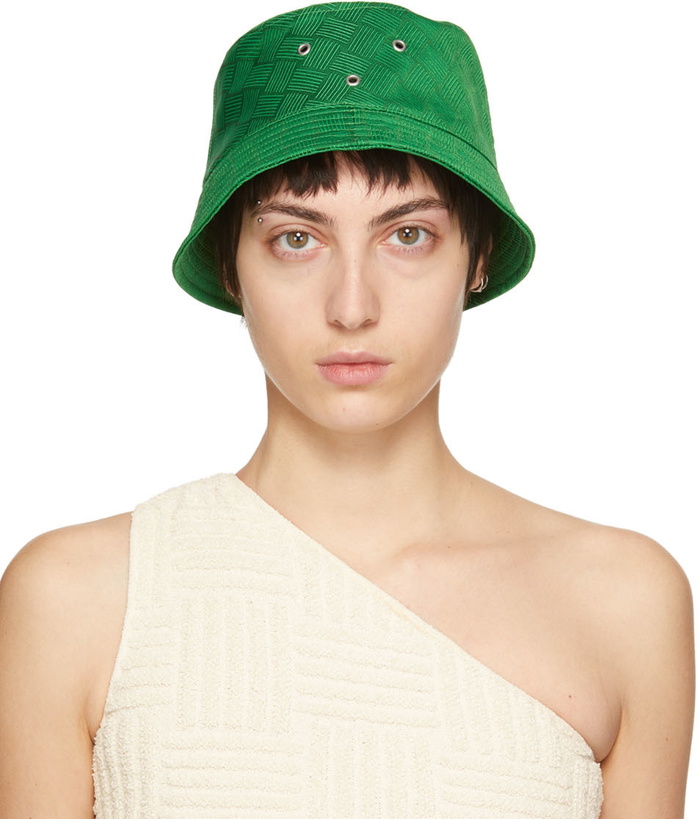 Photo: Bottega Veneta Green Intreccio Jacquard Bucket Hat