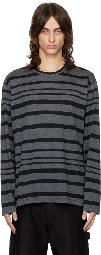 Photo: Junya Watanabe Gray & Black Stripe Wool Long Sleeve T-Shirt