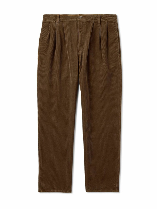 Photo: SAINT LAURENT - Straight-Leg Pleated Cotton-Corduroy Trousers - Brown