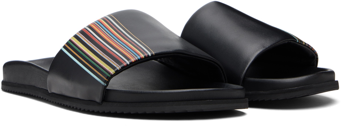 Paul Smith Black 'Signature Stripe' Leather Bellagio Slides
