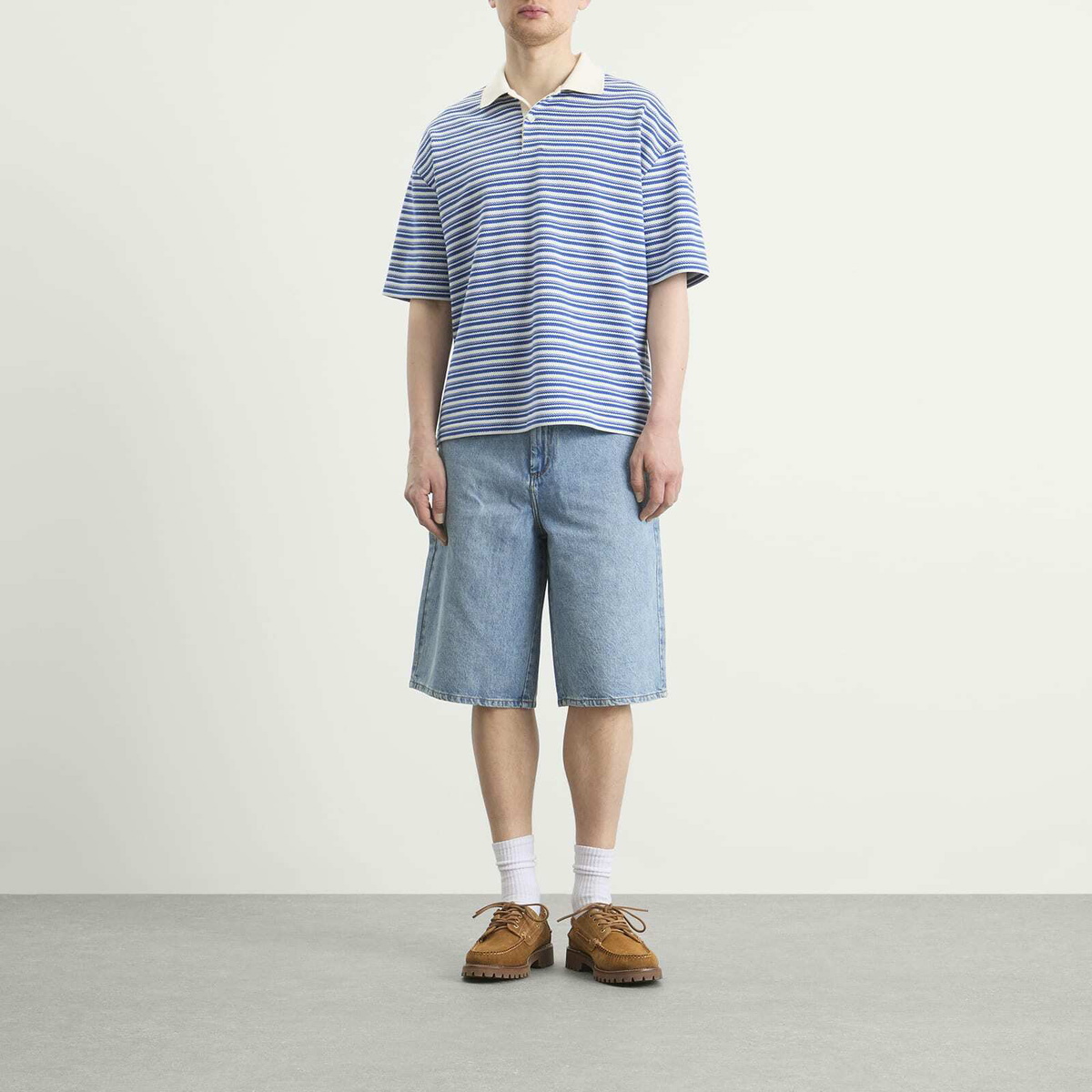 A.P.C. Men's Ruben Jacquard Stripe Polo in Blue/White