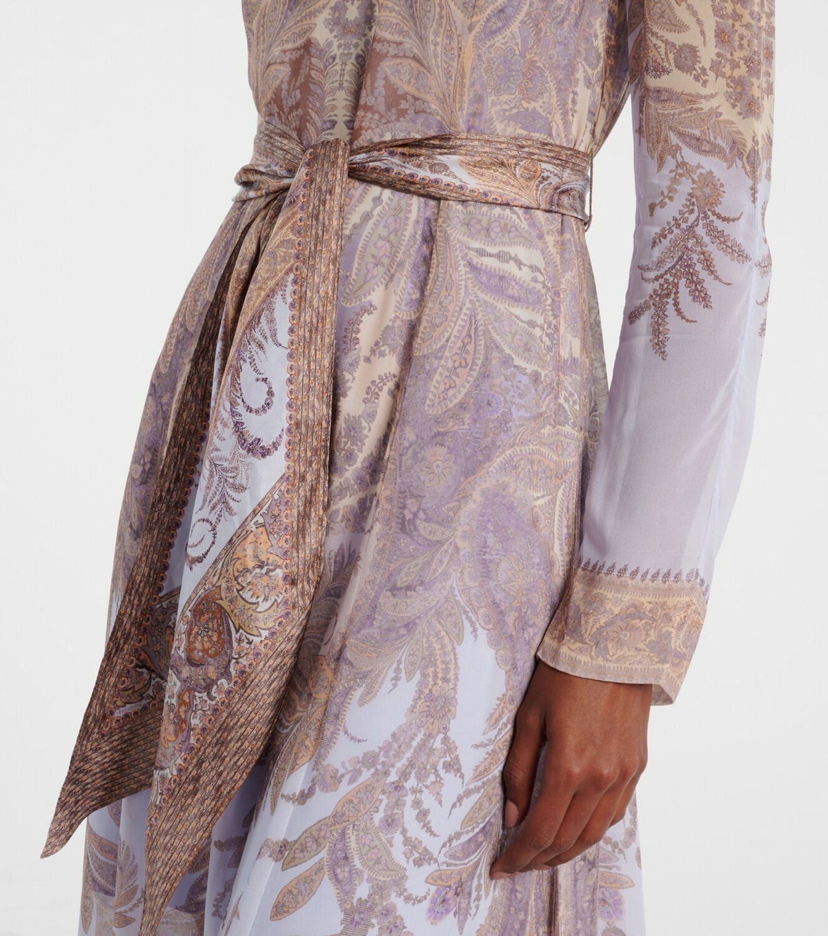 blue dress maxi long sleeve Floral Printed Chiffon Long Sleeve Gown 2 / Sky Blue/Multi