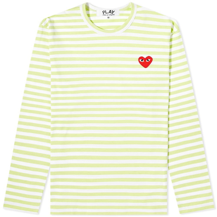 Photo: Comme des Garçons Play Men's Long Sleeve Red Heart Stripe T-Shirt in Green