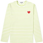 Comme des Garçons Play Men's Long Sleeve Red Heart Stripe T-Shirt in Green