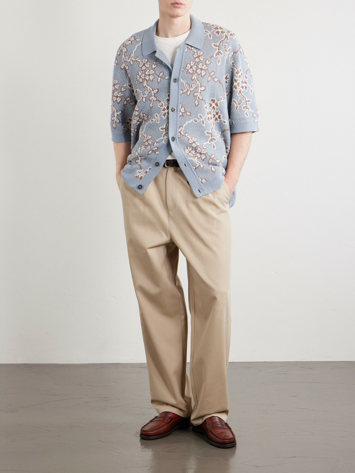 Corridor - Trellis Knitted Organic Cotton Shirt - Blue