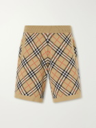 Burberry - Straight-Leg Knitted Checked Cotton-Blend Shorts - Neutrals
