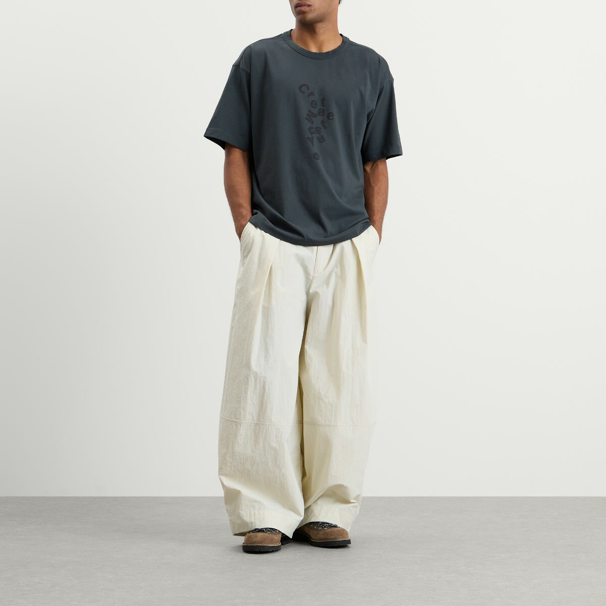 YMC Men's Triple Scrambled Print T-Shirt in Grey