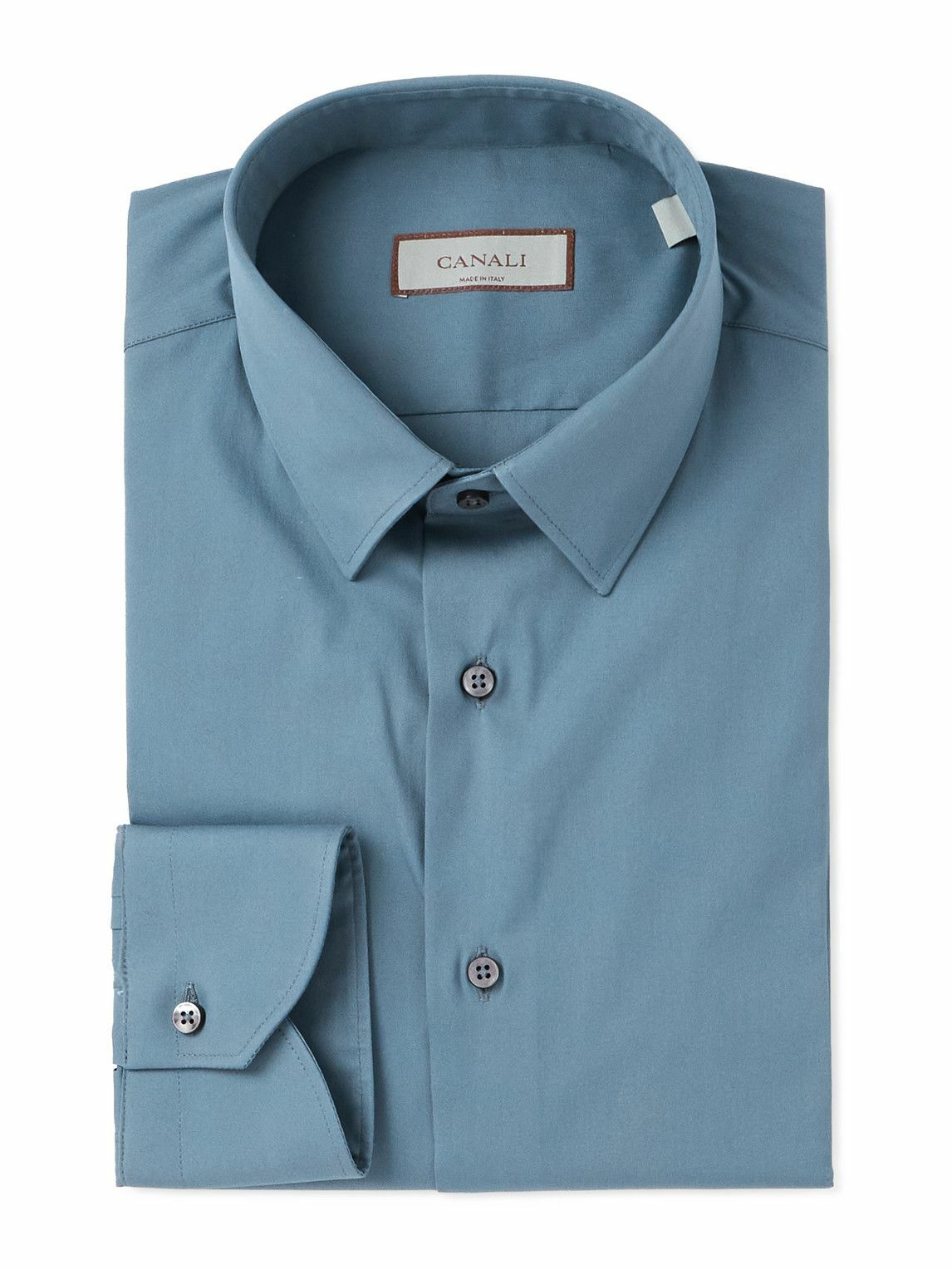 Canali - Spread-Collar Cotton-Blend Poplin Shirt - Blue