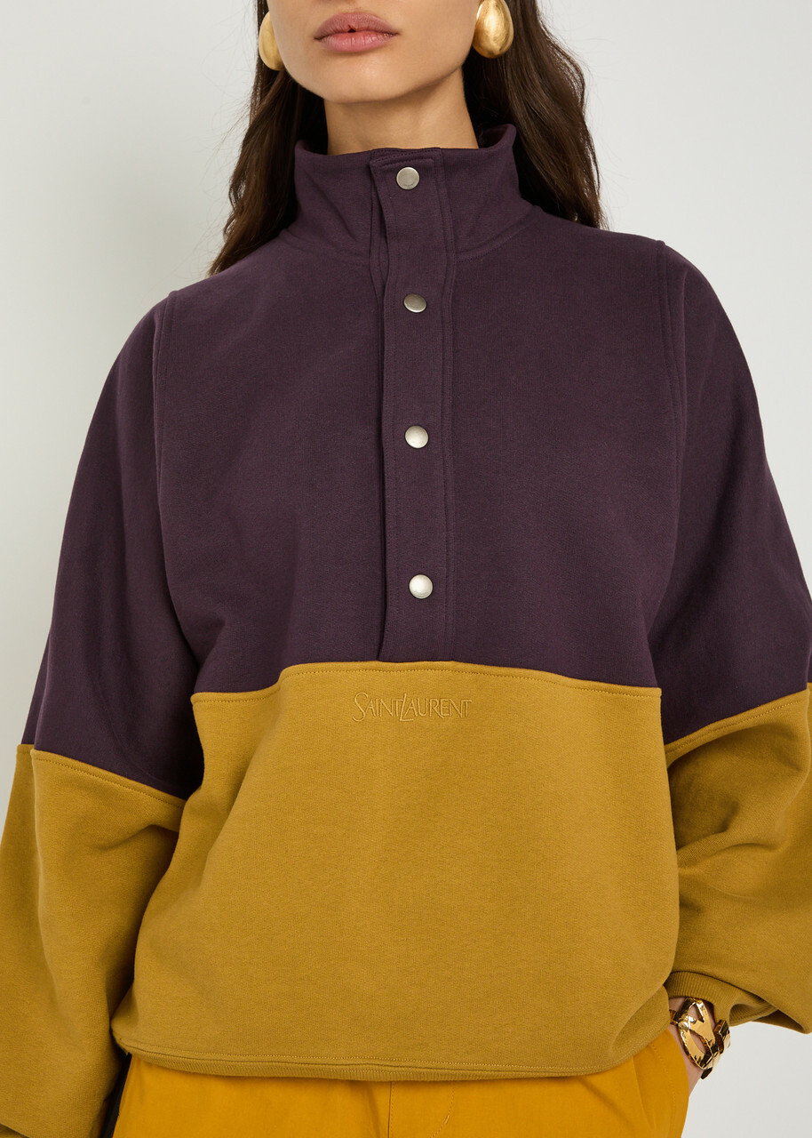 Saint Laurent Logo-embroidered Panelled Cotton Sweatshirt Brown