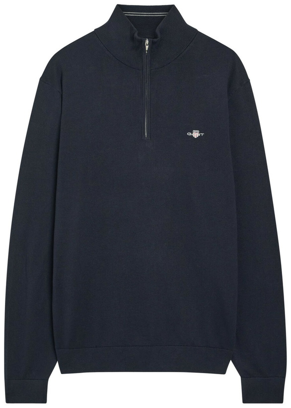 Photo: Gant Logo-embroidered Quarter-zip Cotton Jumper Navy
