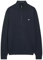 Gant Logo-embroidered Quarter-zip Cotton Jumper Navy