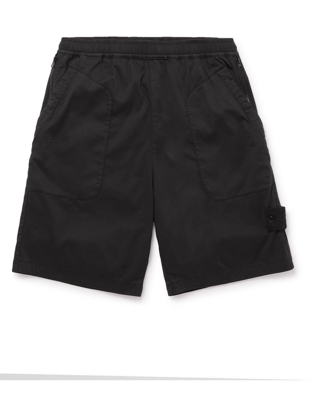 Photo: Stone Island - Straight-Leg Logo-Appliquéd Stretch Cotton and Lyocell-Blend Shorts - Black