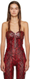 Puppets and Puppets Red and Black Strapless Faux-Leather Bodysuit