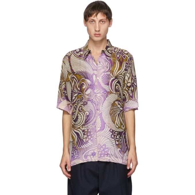 Photo: Dries Van Noten Gold and Purple Six Button Short Sleeve Shirt