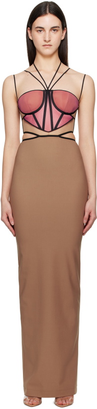 Photo: Nensi Dojaka Tan & Pink Leila Signature Corset Maxi Dress
