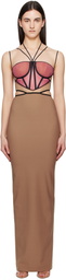 Nensi Dojaka Tan & Pink Leila Signature Corset Maxi Dress