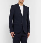 Fendi - Midnight-Blue Slim-Fit Logo-Jacquard Satin-Trimmed Virgin Wool Suit Jacket - Blue