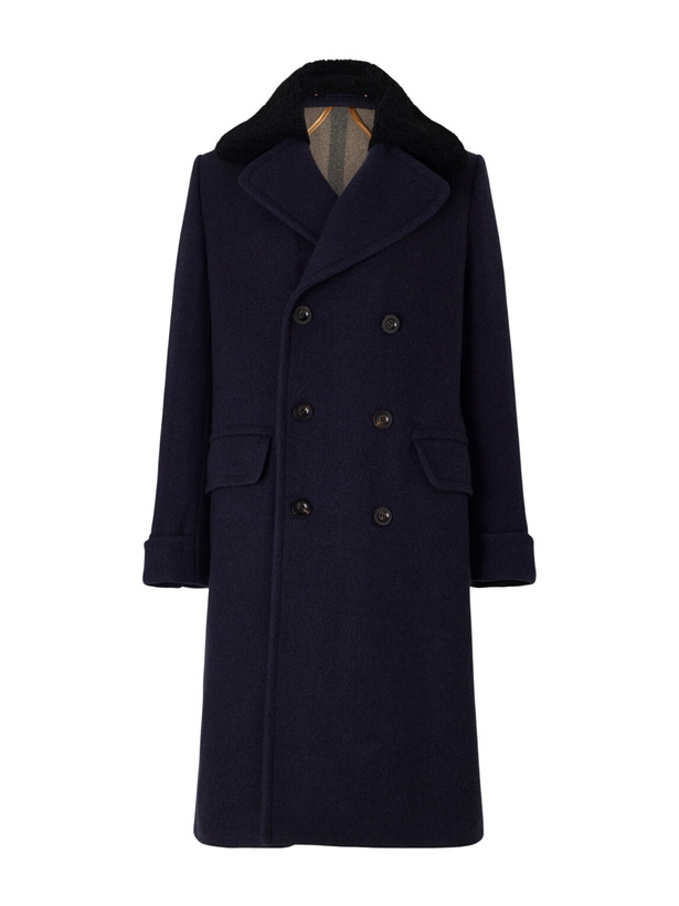 Photo: Private White V.C. - The Admiral's Great Shearling-Trimmed Merino Wool and Cashmere-Blend Coat - Blue