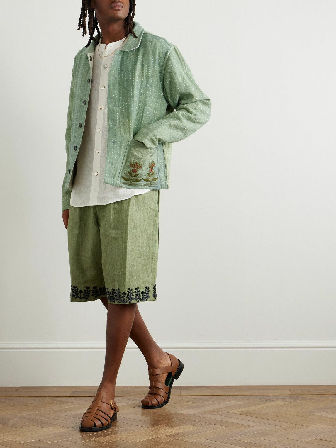 Kartik Research - Embroidered Kantha Cotton-Gauze Chore Jacket