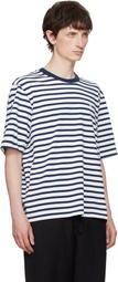 AMI Paris White & Navy Boxy Mariniere 'Ami de Coeur' T-shirt