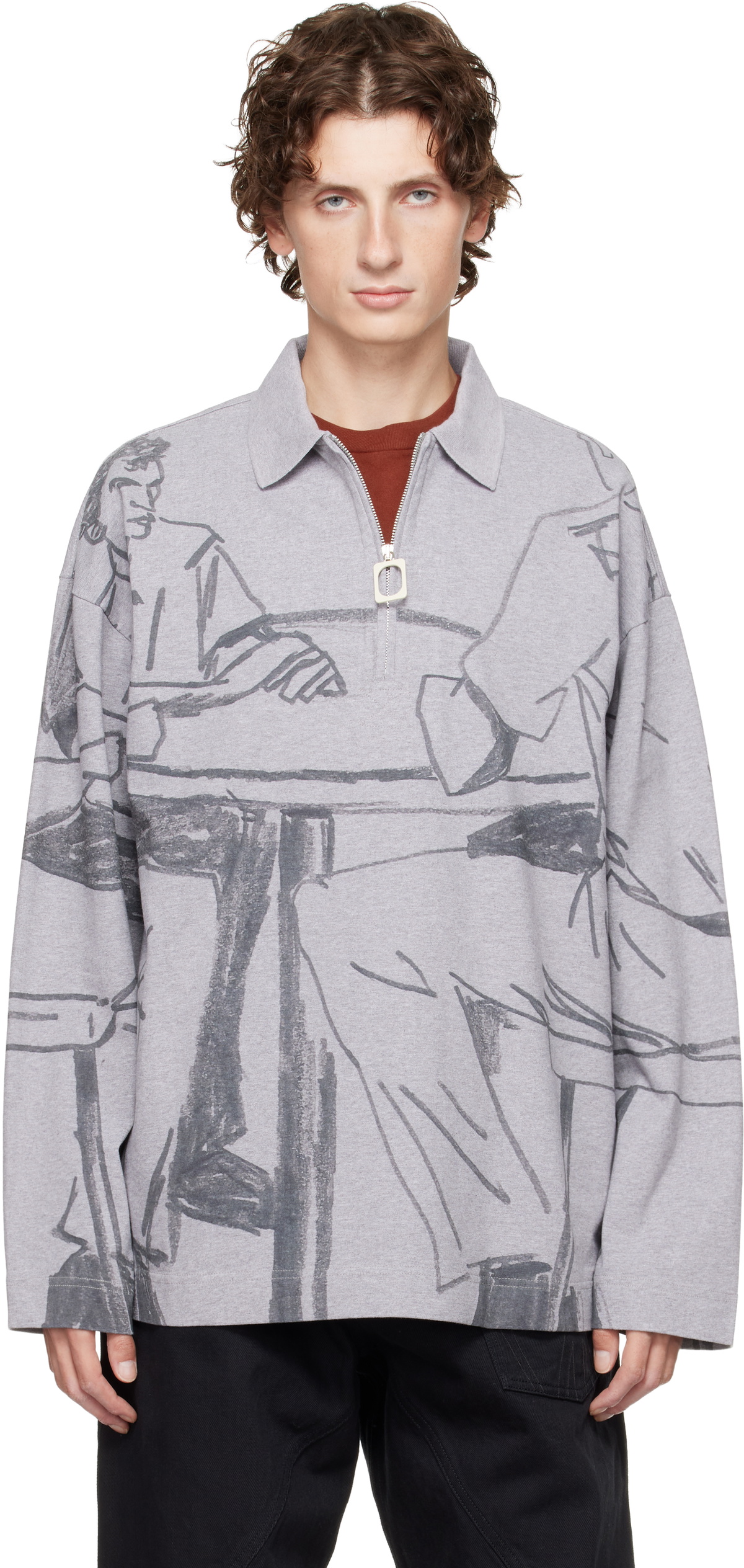 JW Anderson Gray Printed Rugby Polo
