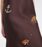 Alémais Embellished printed linen-blend maxi dress