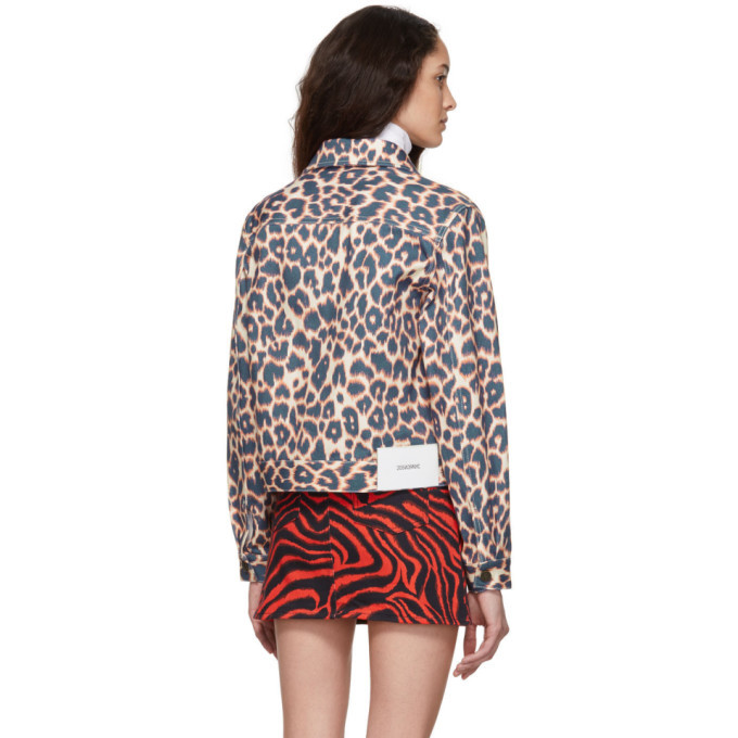 Calvin Klein 205W39NYC Pink and Navy Leopard Denim Jacket Calvin