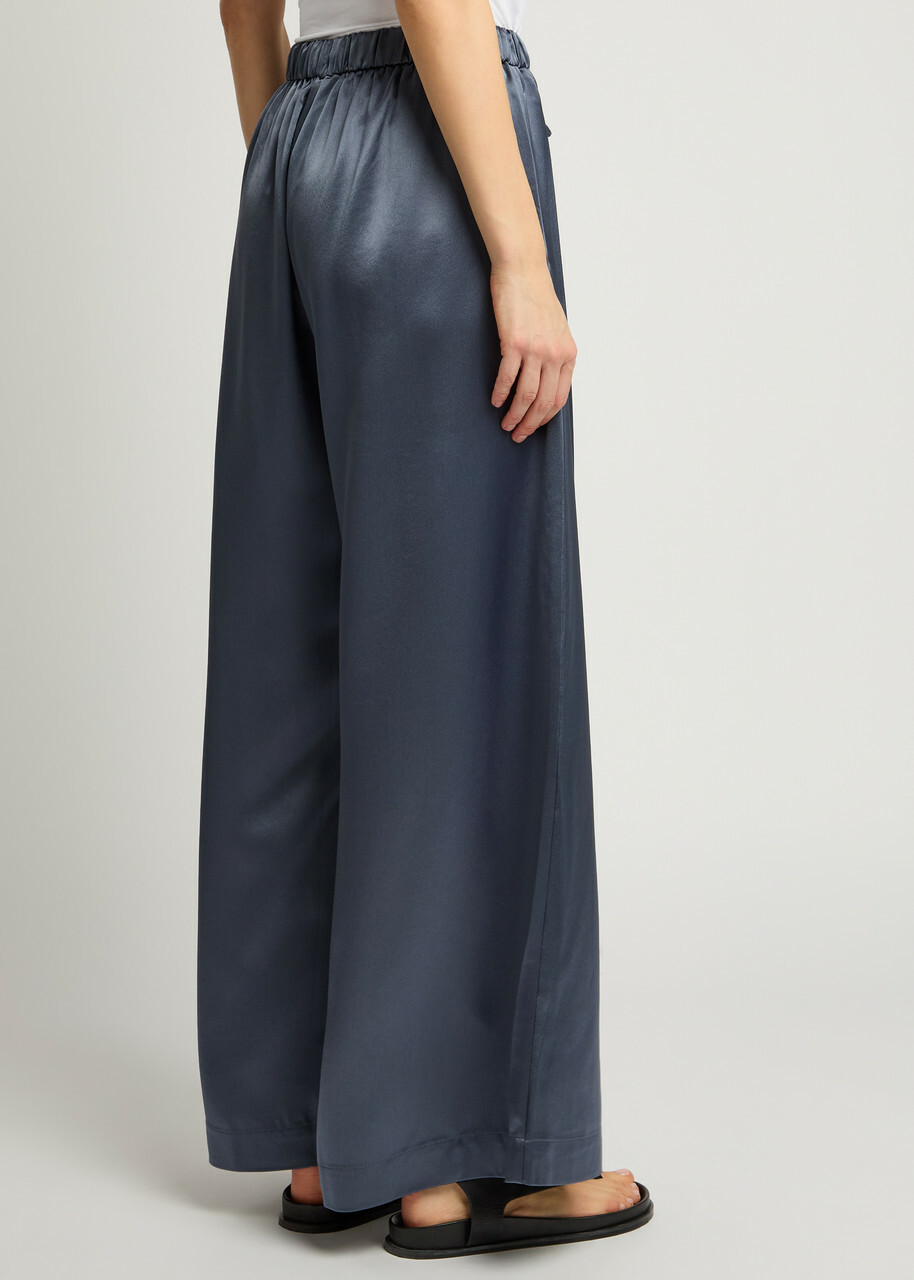 BY Malene Birger Clorella Wide-leg Satin Trousers Blue
