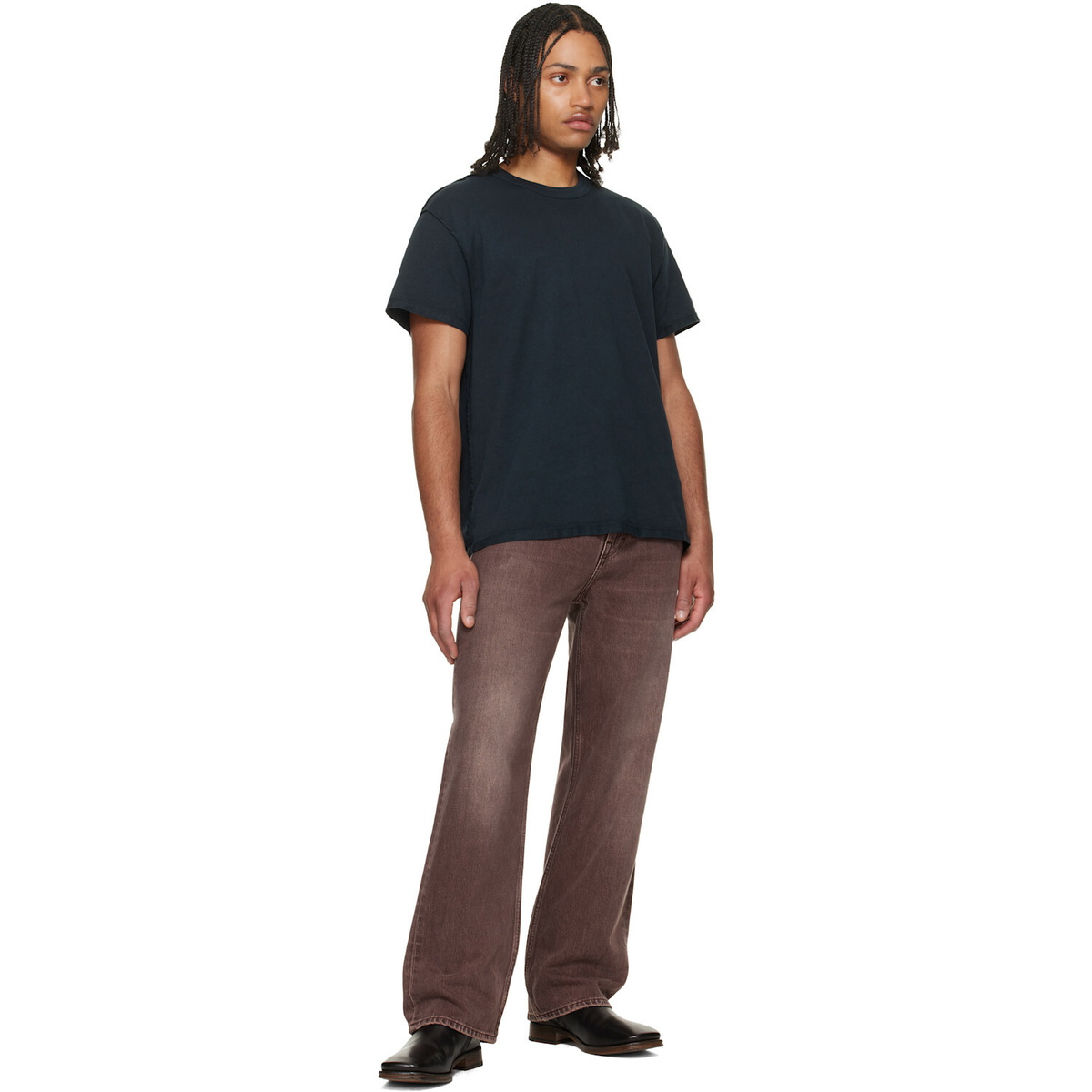 Les Tien Black Lightweight Binded Neck Inside Out T-shirt