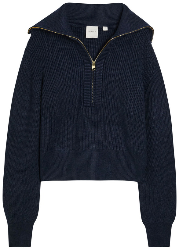 Photo: Varley Maura Ribbed Half-zip Knit Sweatshirt Navy