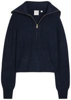 Varley Maura Ribbed Half-zip Knit Sweatshirt Navy