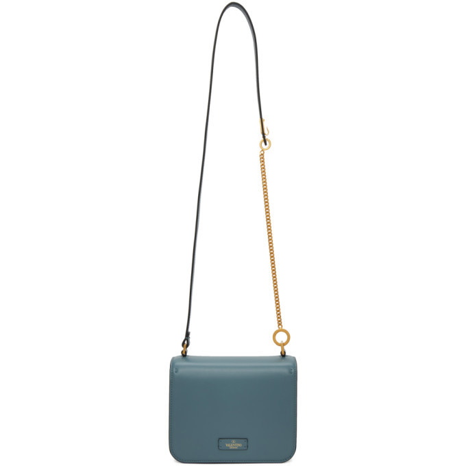 Valentino Small Vlogo Shoulder Bag in Calfskin Blue