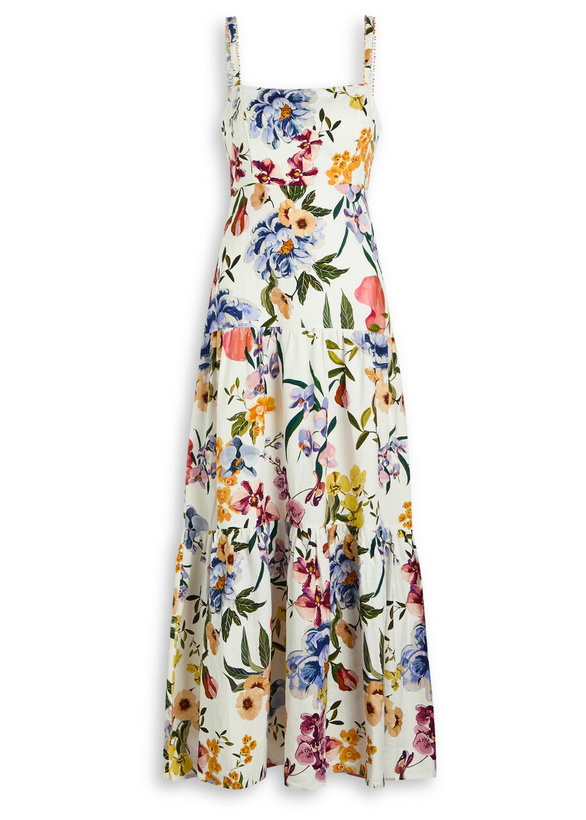 Photo: Farm Rio Greek Garden Printed Linen-blend Maxi Dress White