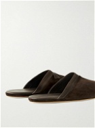 John Lobb - Knighton Leather-Trimmed Suede Slippers - Brown