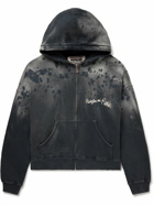 RRR123 - Gym Bag Logo-Embroidered Paint-Splattered Cotton-Jersey Zip-Up Hoodie - Black