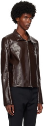 Courrèges Brown Zipped Vinyl Biker Jacket