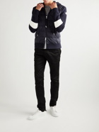 Moncler - Logo-Appliquéd Striped Wool and Quilted Shell Down Hooded Zip-Up Cardigan - Blue