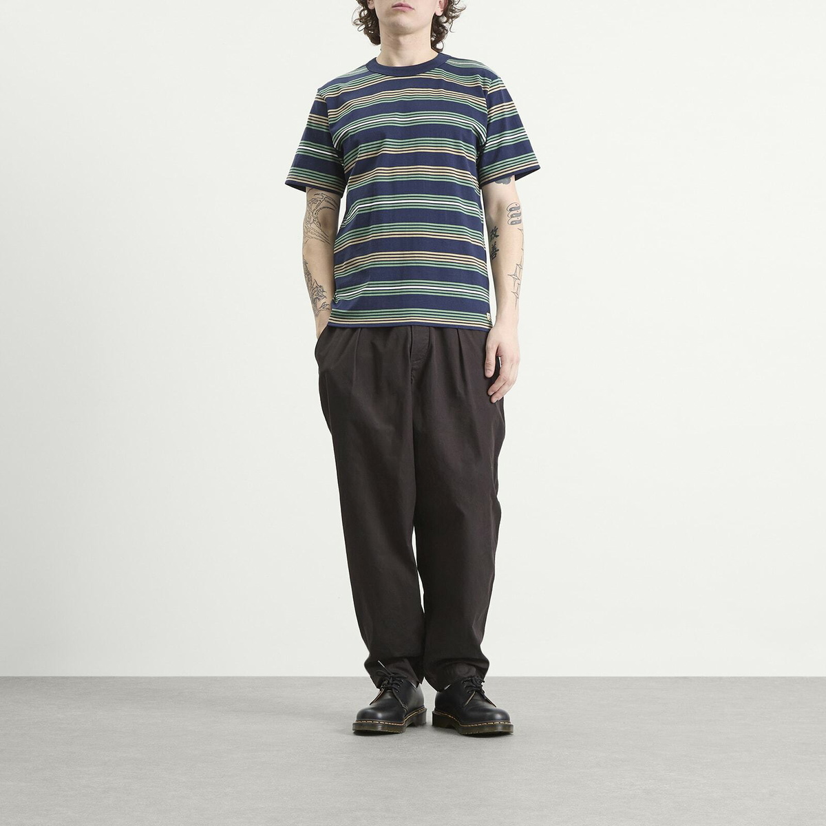 Armor-Lux Men's Multi Stripe T-Shirt in Marine Deep/Ivy/Treehouse /