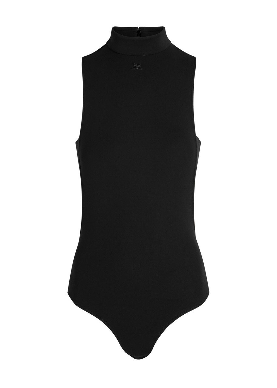 Courrèges Mock Neck Crepe Jersey Bodysuit Black