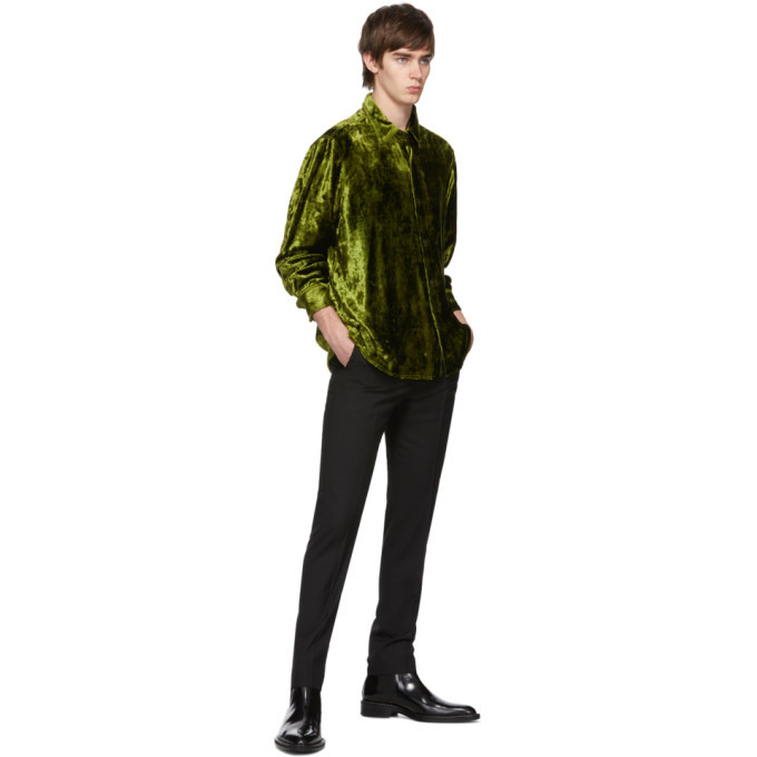 AMI Alexandre Mattiussi Green Crushed Velvet Long Shirt AMI