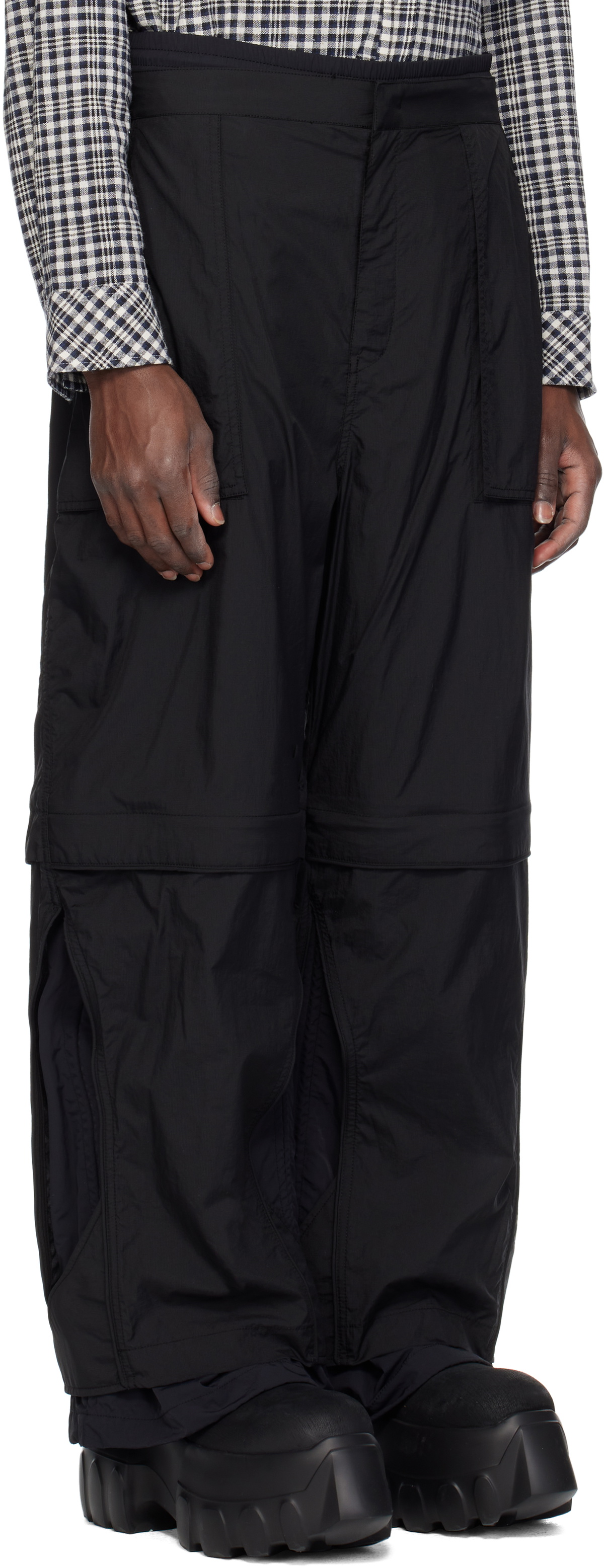 Juun.J Black Nylon Layered Trousers